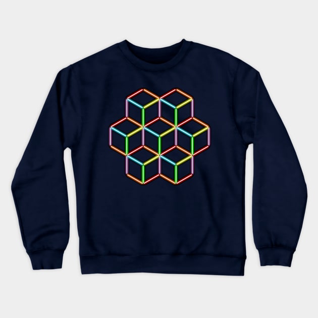 Rainbow Neon Cubes on Black Crewneck Sweatshirt by gkillerb